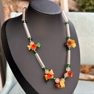 Rare! Colorful Vintage Czech Glass Flower Fruit Salad Charms Necklace
